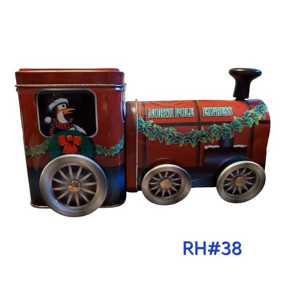 Christmas Express Train Locomotives Shaped Tins, Compart & Wheels Spin - RH#38 - Picture 2 of 14